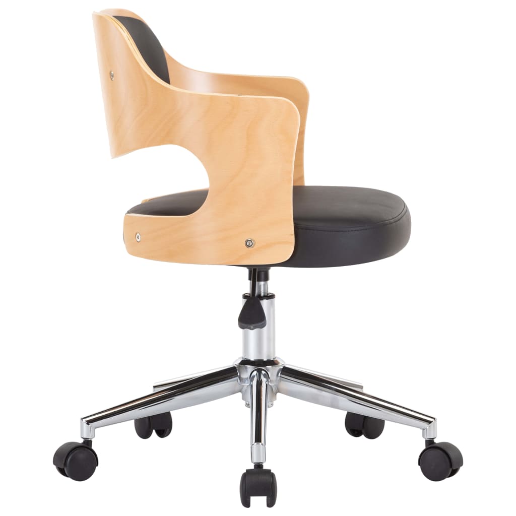 Chaise pivotante de bureau Noir Bois courbé et similicuir - XIOS