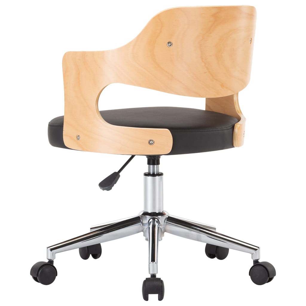 Chaise pivotante de bureau Noir Bois courbé et similicuir - XIOS