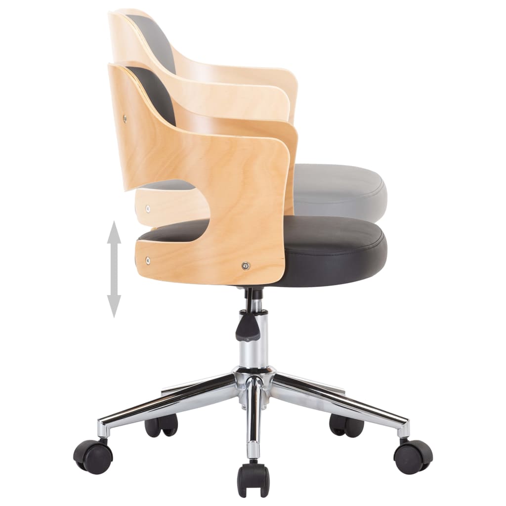 Chaise pivotante de bureau Noir Bois courbé et similicuir - XIOS