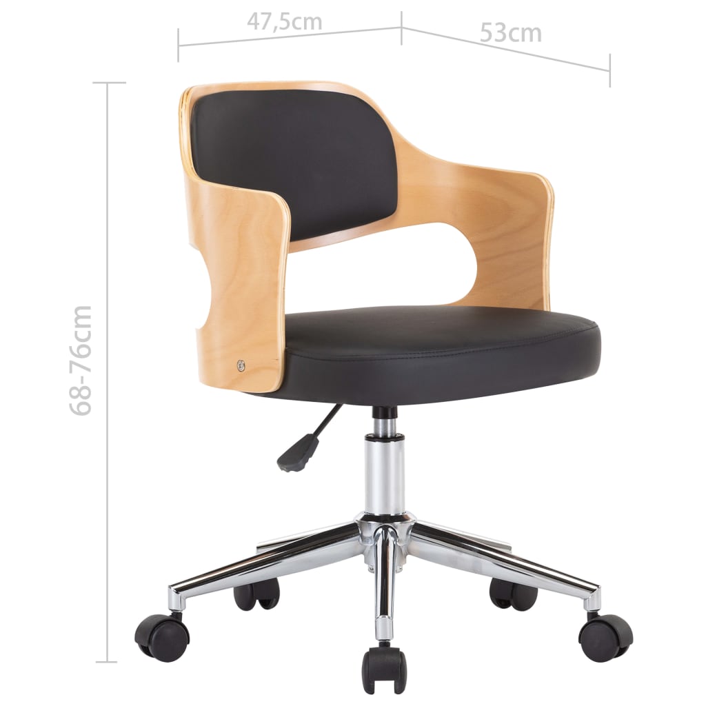 Chaise pivotante de bureau Noir Bois courbé et similicuir - XIOS