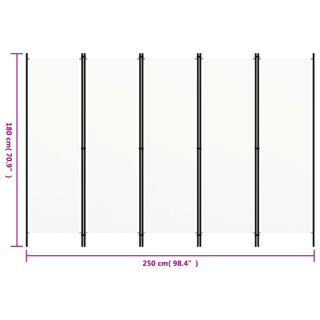 Cloison de séparation 5 panneaux Blanc 250x180 cm - XIOS