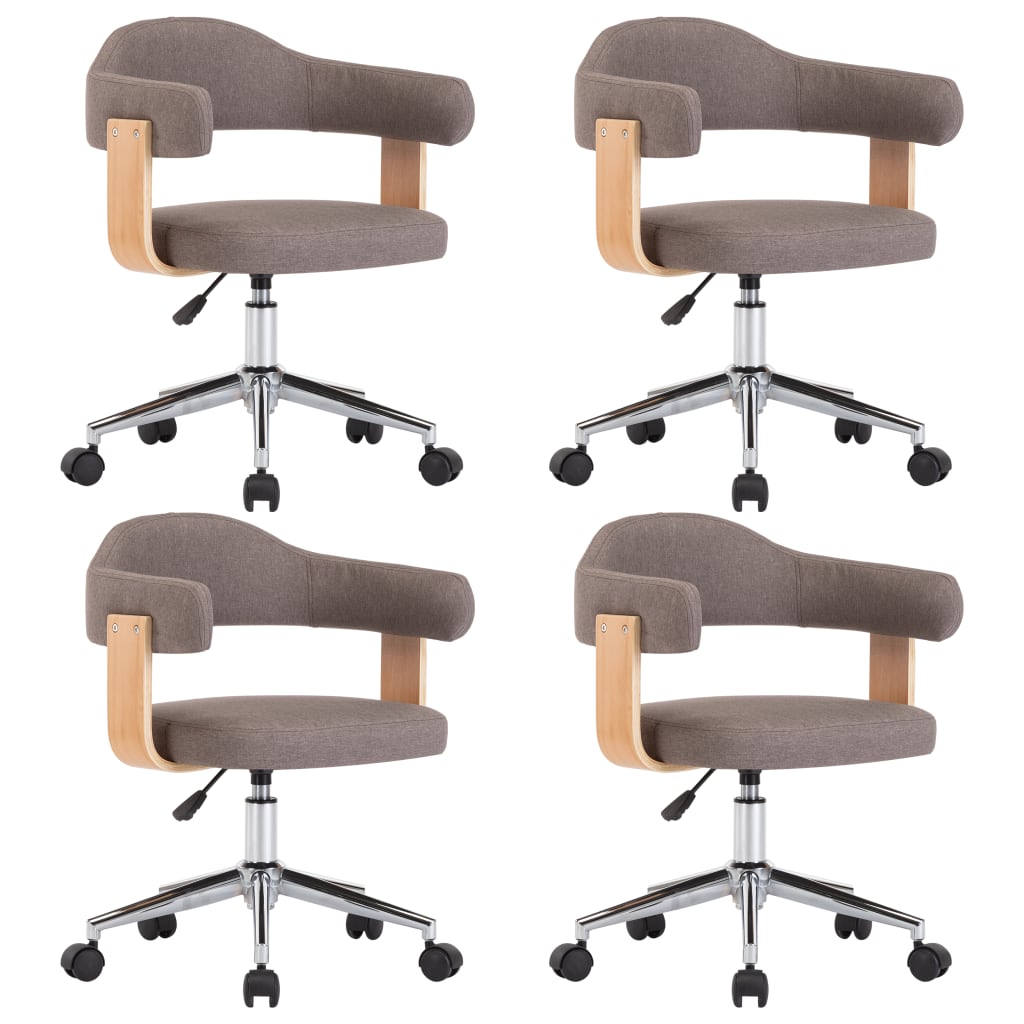 Chaises pivotantes à manger lot de 4 taupe bois courbé et tissu - XIOS