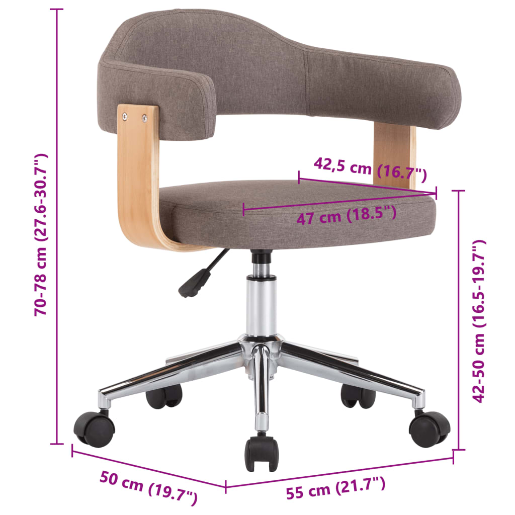 Chaises pivotantes à manger lot de 4 taupe bois courbé et tissu - XIOS