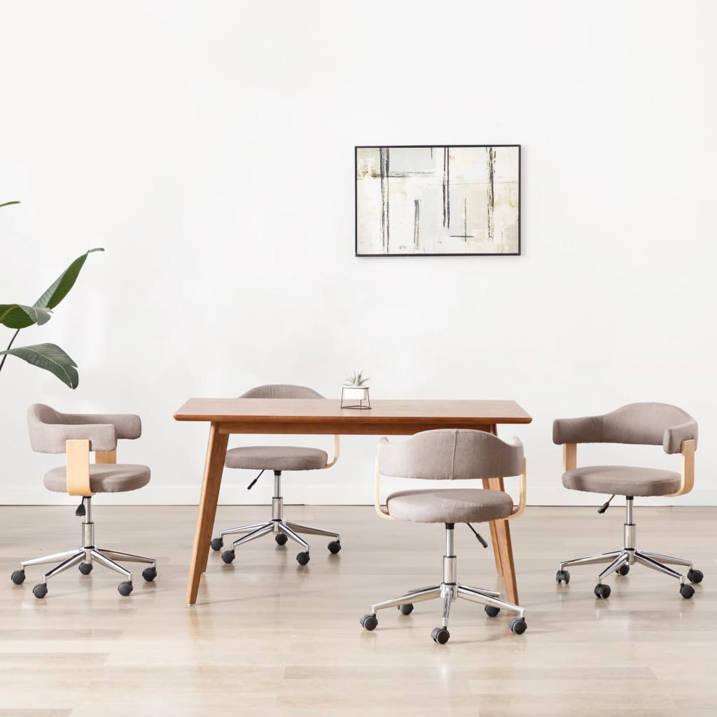Chaises pivotantes à manger lot de 4 taupe bois courbé et tissu - XIOS