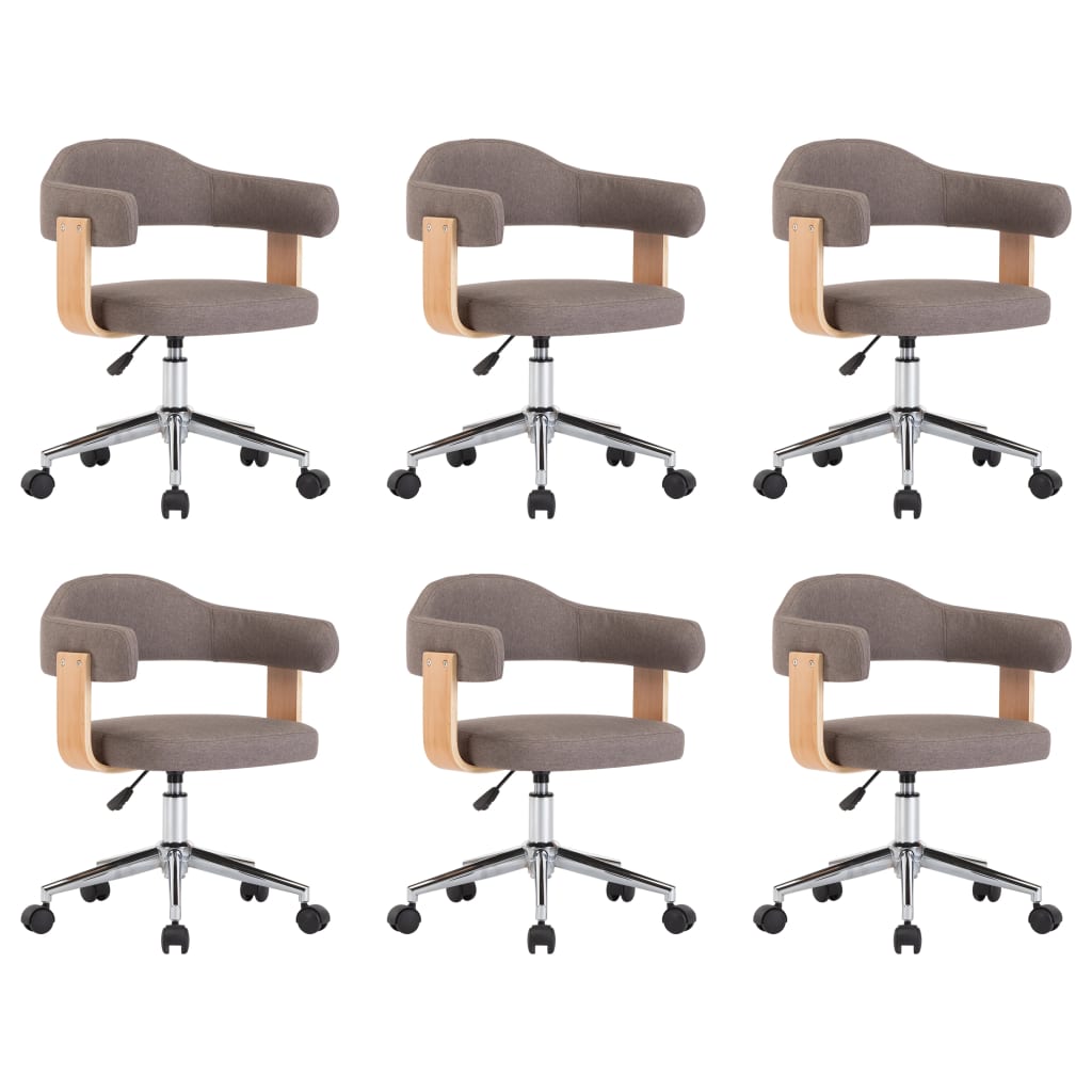 Chaises pivotantes à manger lot de 6 taupe bois courbé et tissu - XIOS