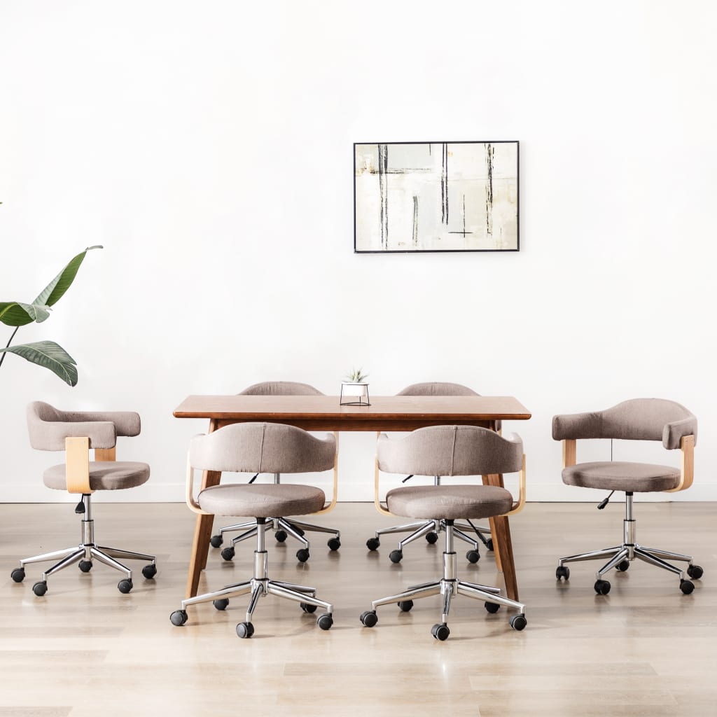 Chaises pivotantes à manger lot de 6 taupe bois courbé et tissu - XIOS