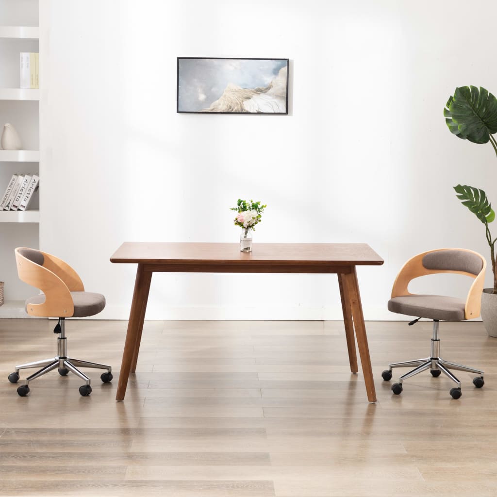 Chaises pivotantes à manger lot de 2 taupe bois courbé et tissu - XIOS