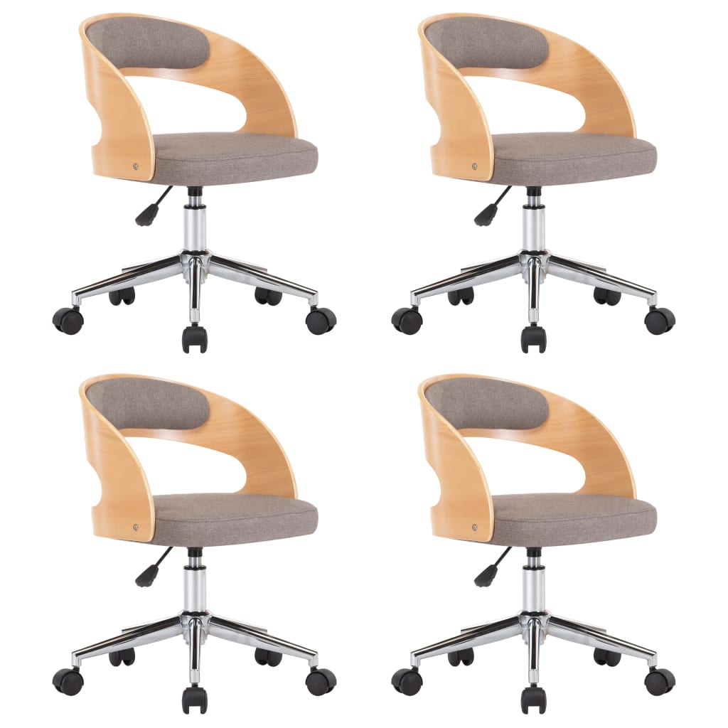 Chaises pivotantes à manger lot de 4 taupe bois courbé et tissu - XIOS
