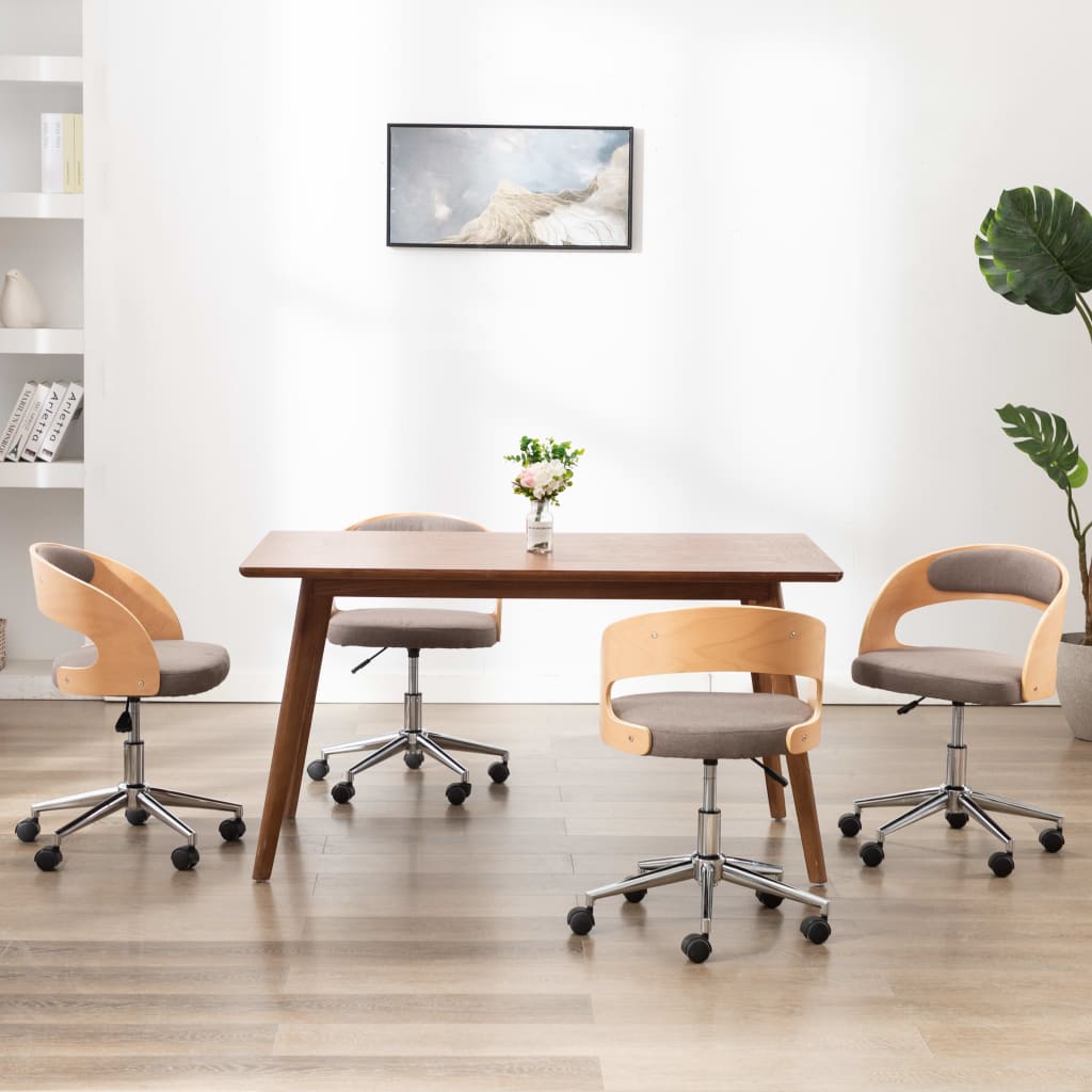 Chaises pivotantes à manger lot de 4 taupe bois courbé et tissu - XIOS