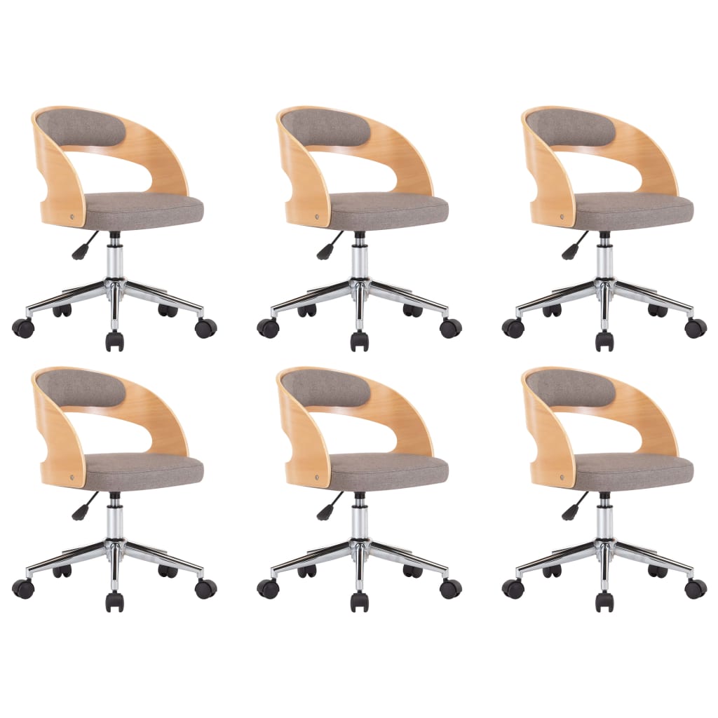 Chaises pivotantes à manger lot de 6 taupe bois courbé et tissu - XIOS