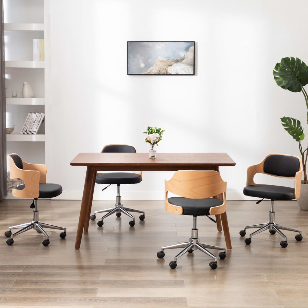 Chaises pivotantes à manger lot de 4 bois courbé et similicuir - XIOS