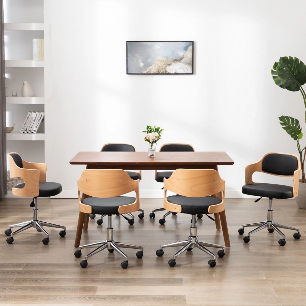 Chaises pivotantes à manger lot de 6 bois courbé et similicuir - XIOS