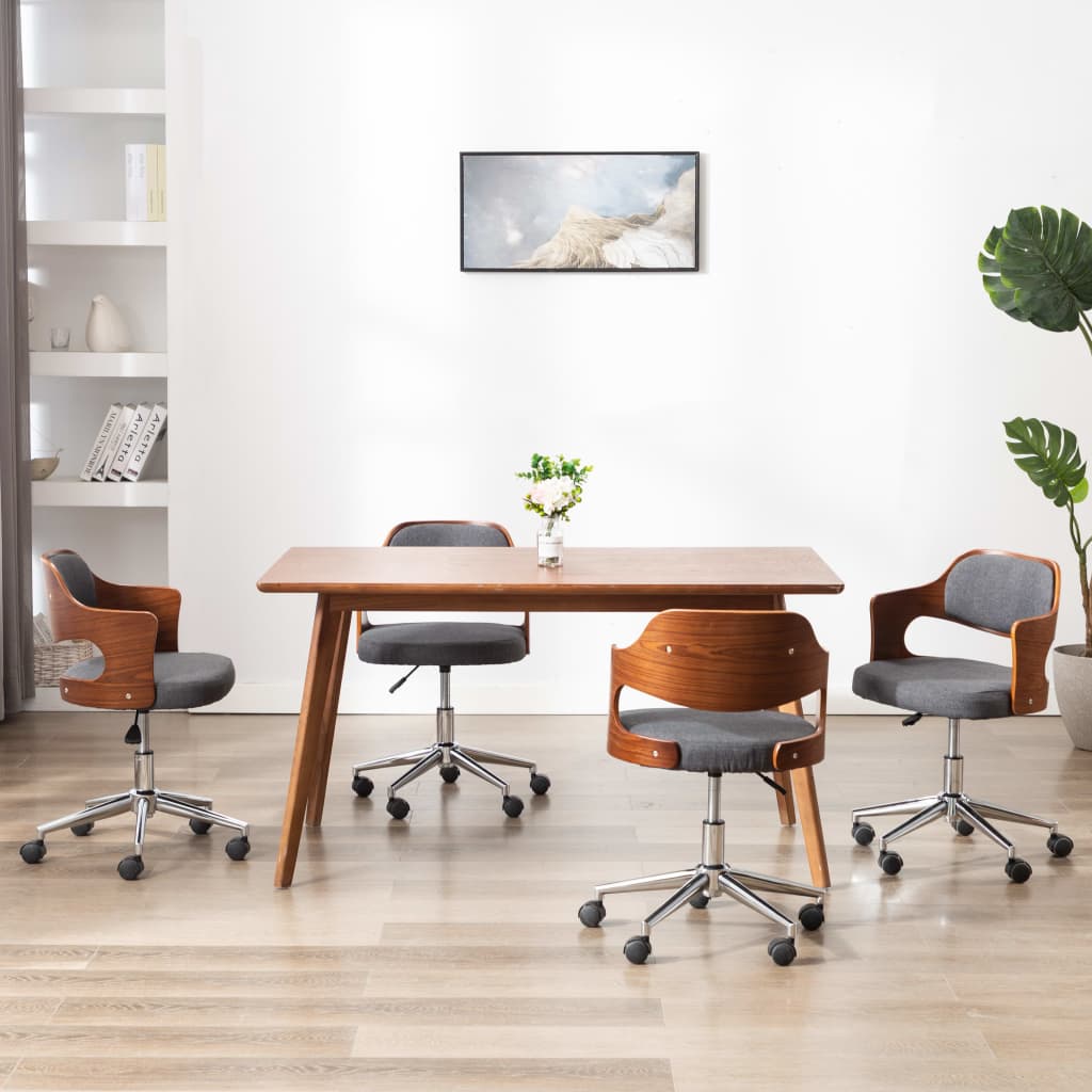 Chaises pivotantes à manger lot de 4 gris bois courbé et tissu