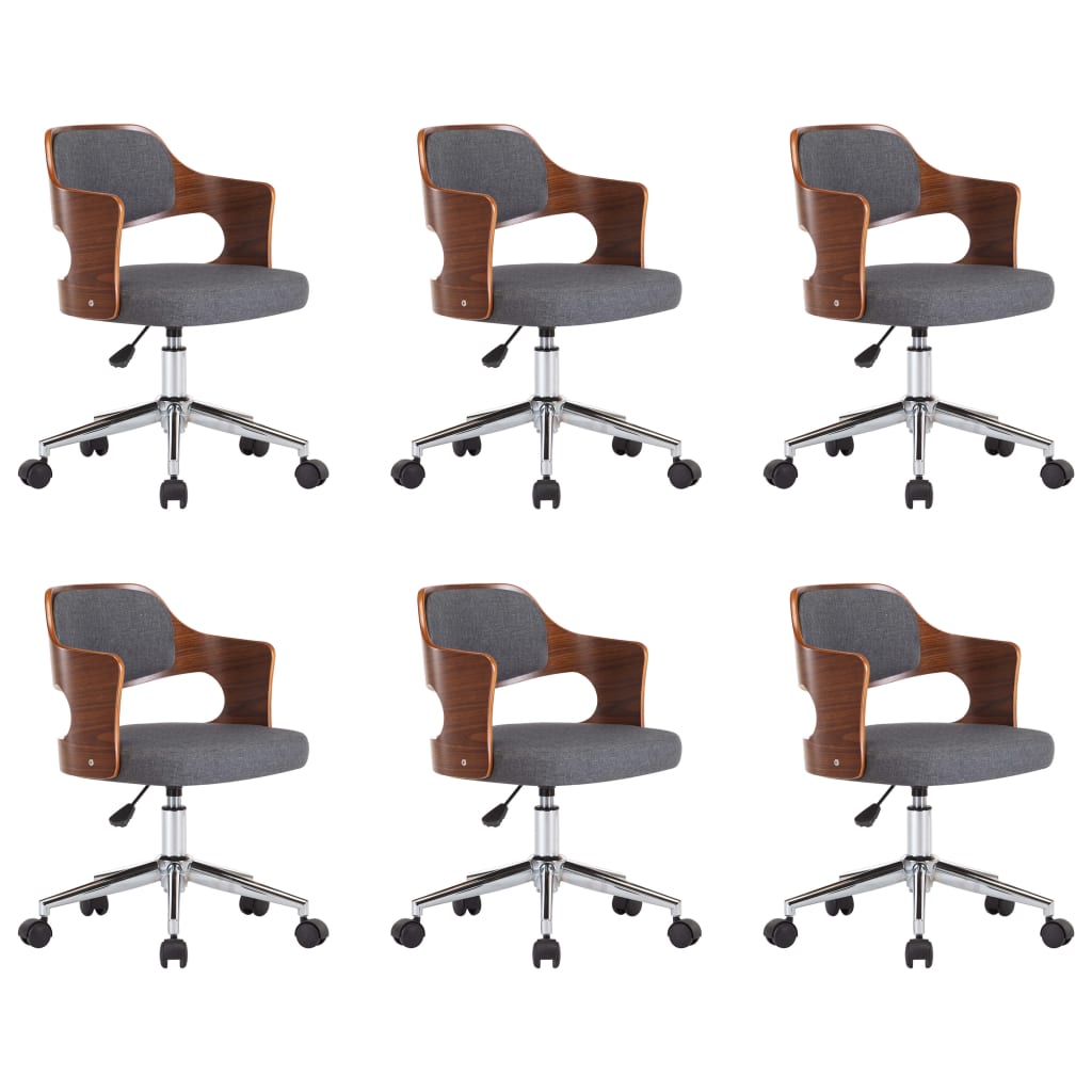Chaises pivotantes à manger lot de 6 gris bois courbé et tissu