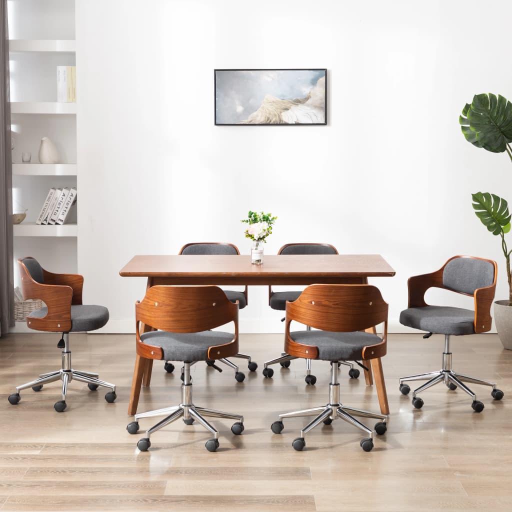 Chaises pivotantes à manger lot de 6 gris bois courbé et tissu