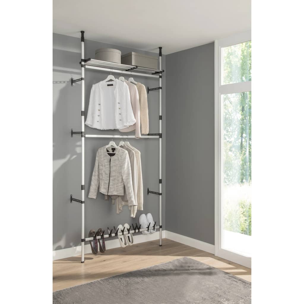 Système de garde-robe télescopique barres et étagère Aluminium - XIOS