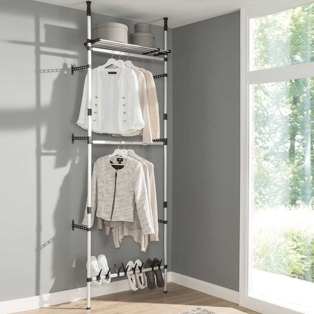 Système de garde-robe télescopique barres et étagère Aluminium - XIOS