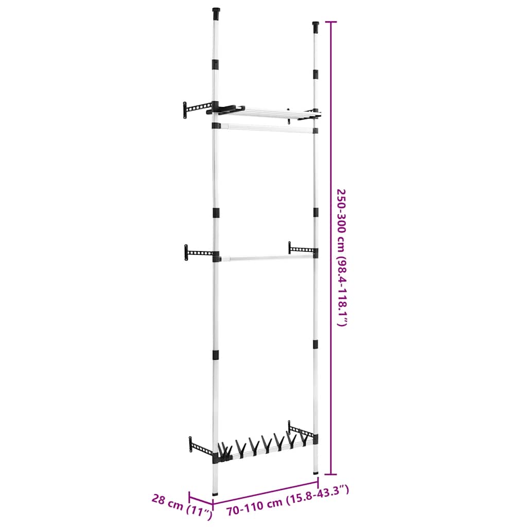 Système de garde-robe télescopique barres et étagère Aluminium - XIOS