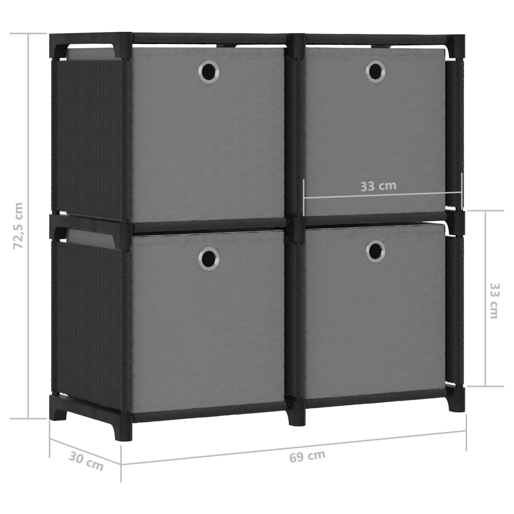 Étagère à 4 cubes avec boîtes Noir 69x30x72,5 cm Tissu - XIOS