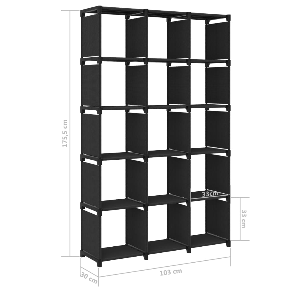 Étagère d'affichage 15 cubes Noir 103x30x175,5 cm Tissu - XIOS