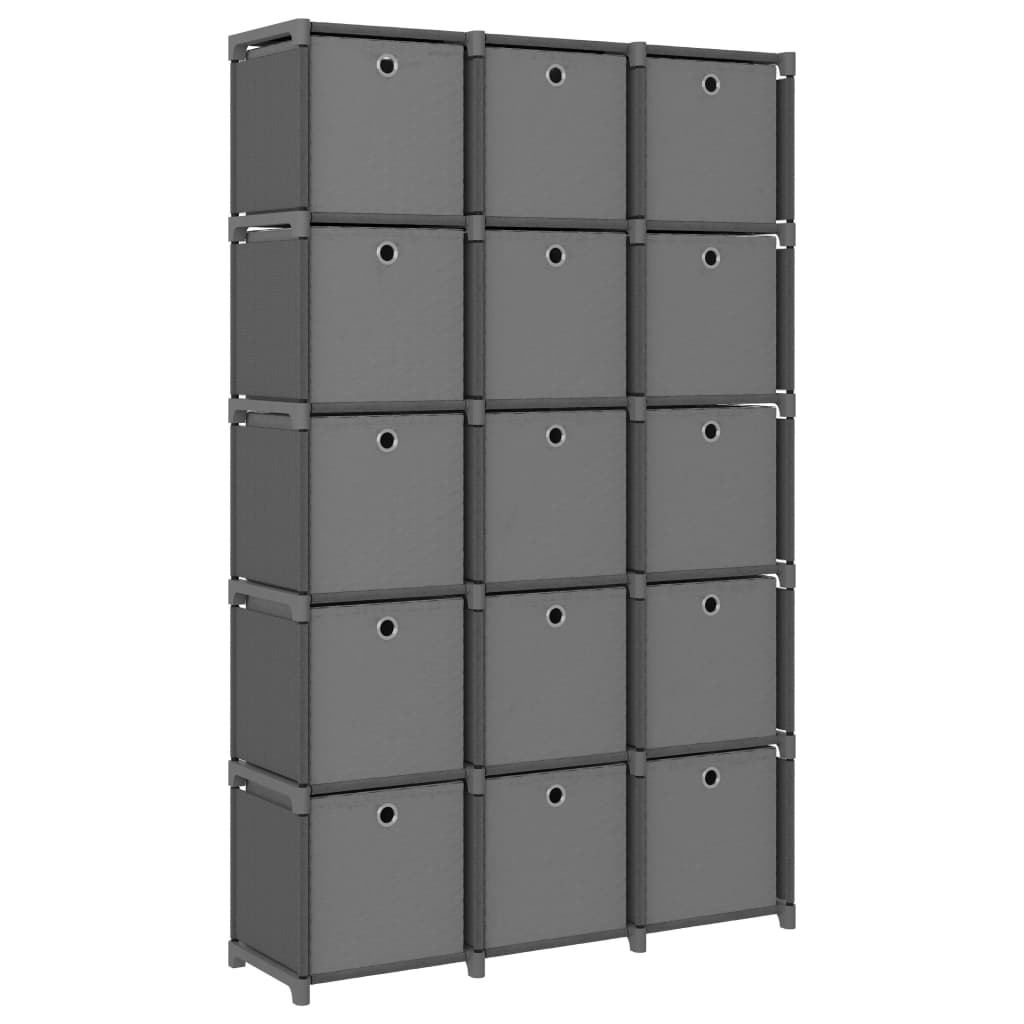 Étagère à 15 cubes avec boîtes Gris 103x30x175,5 cm Tissu