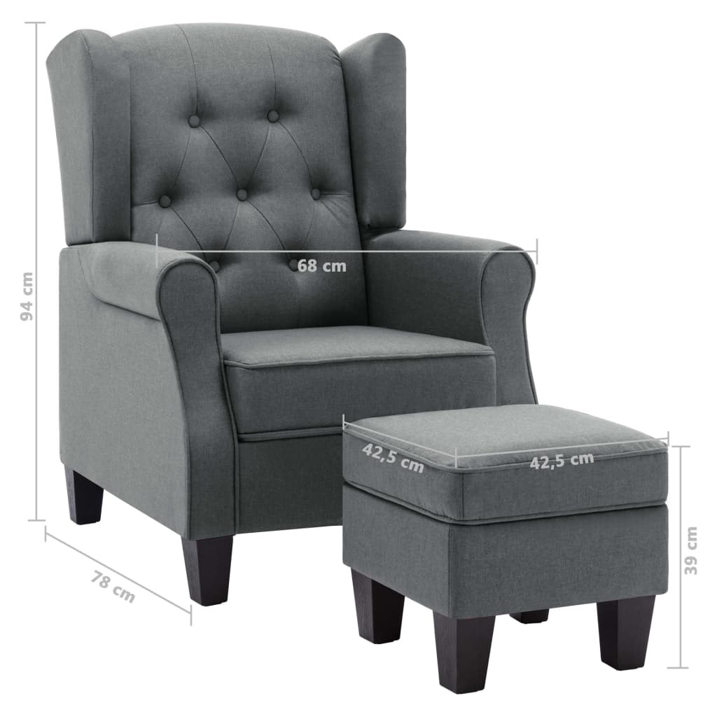 Fauteuil avec repose-pied Gris clair Tissu - XIOS