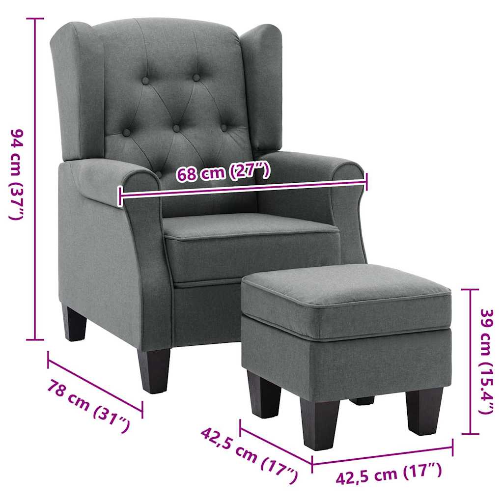 Fauteuil avec repose-pied Gris clair Tissu - XIOS