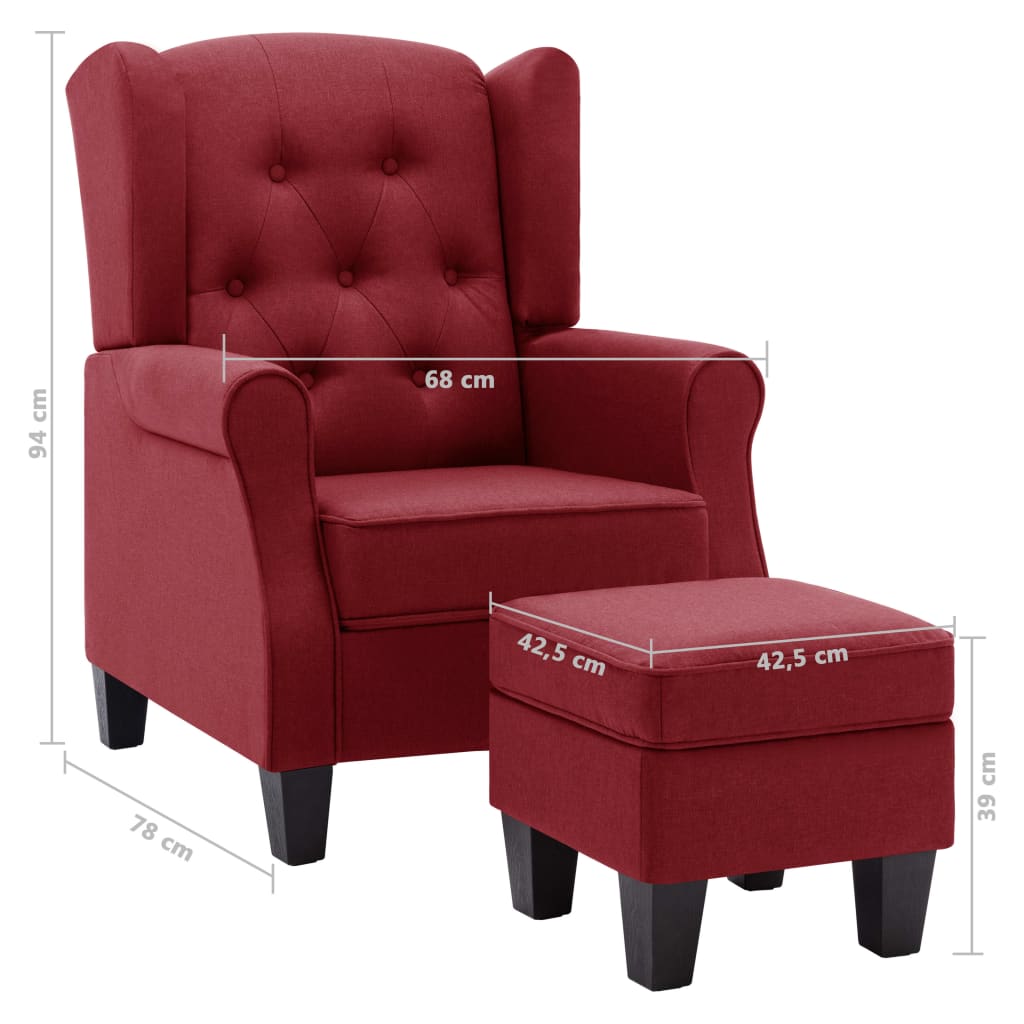 Fauteuil avec repose-pied Rouge bordeaux Tissu - XIOS