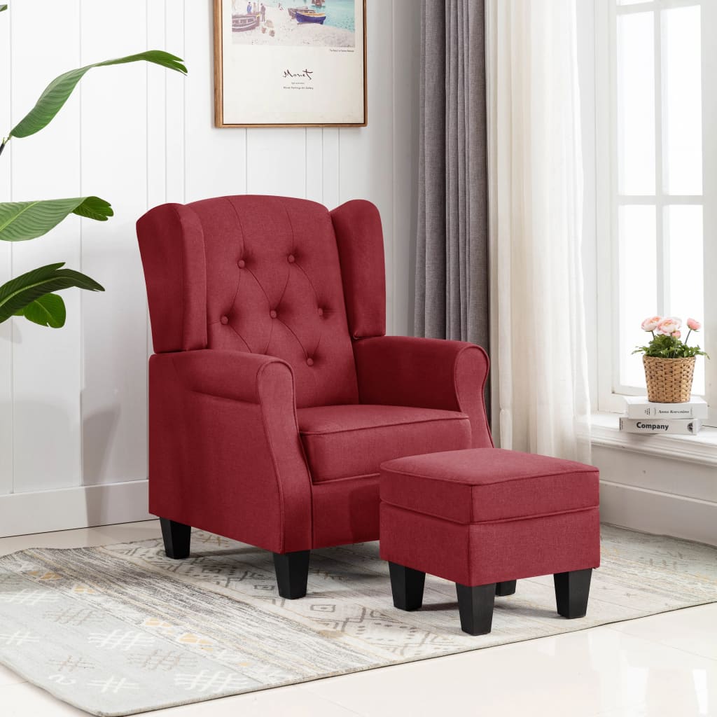 Fauteuil avec repose-pied Rouge bordeaux Tissu - XIOS