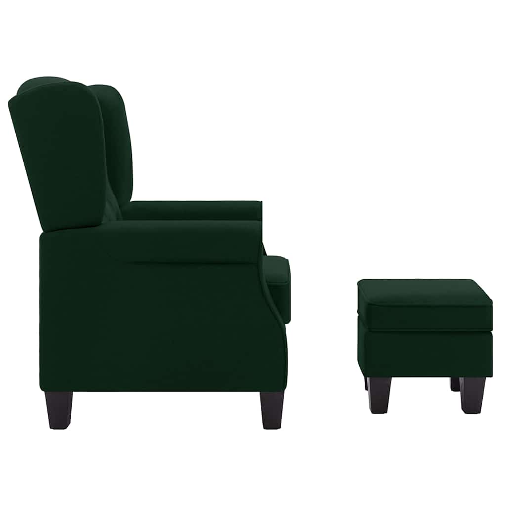 Fauteuil avec repose-pied Vert foncé Tissu