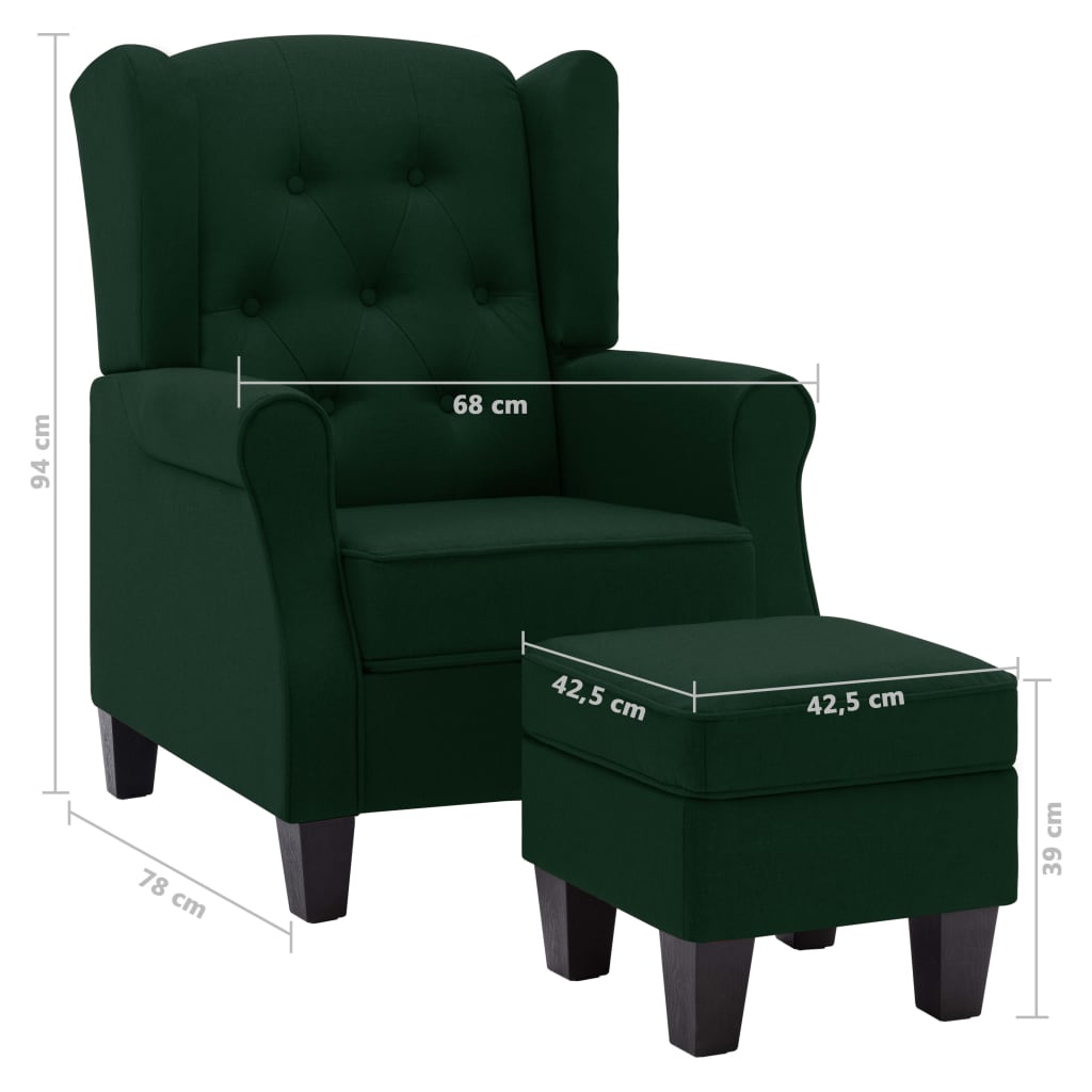Fauteuil avec repose-pied Vert foncé Tissu - XIOS