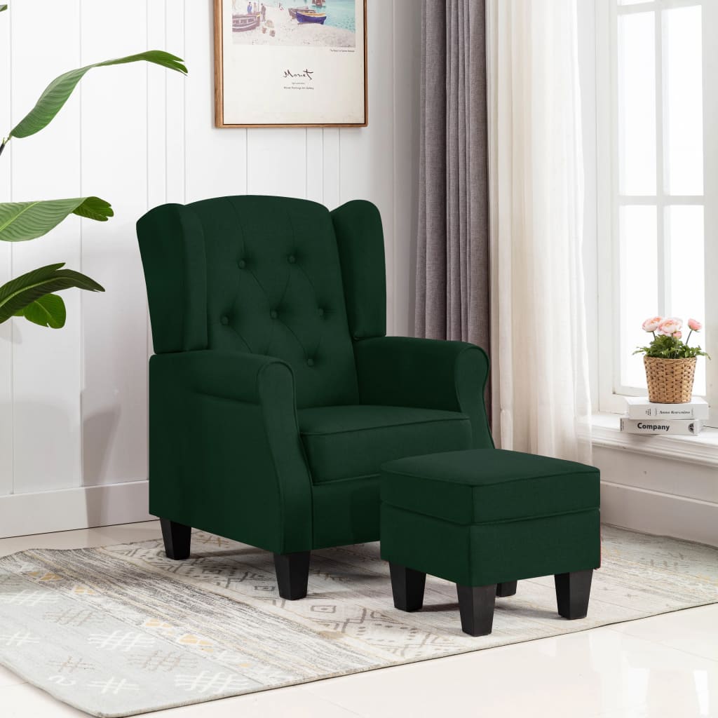 Fauteuil avec repose-pied Vert foncé Tissu - XIOS