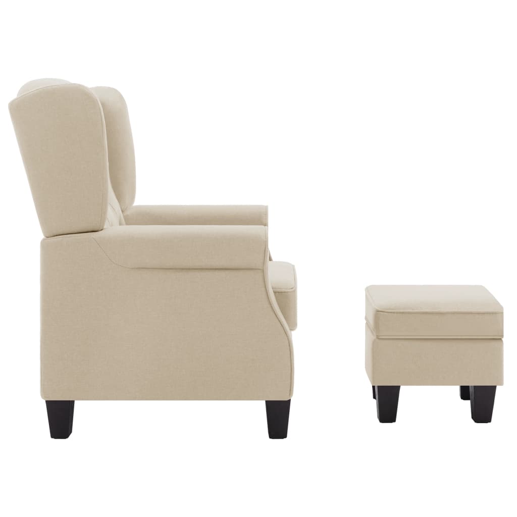 Fauteuil avec repose-pied Crème Tissu