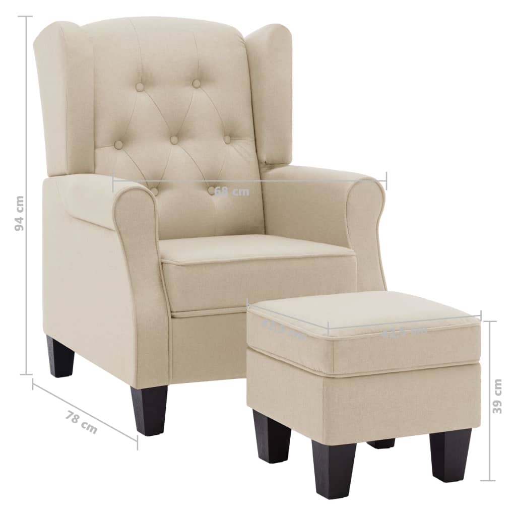 Fauteuil avec repose-pied Crème Tissu - XIOS