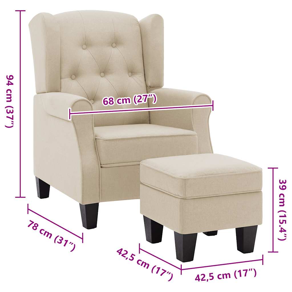 Fauteuil avec repose-pied Crème Tissu - XIOS