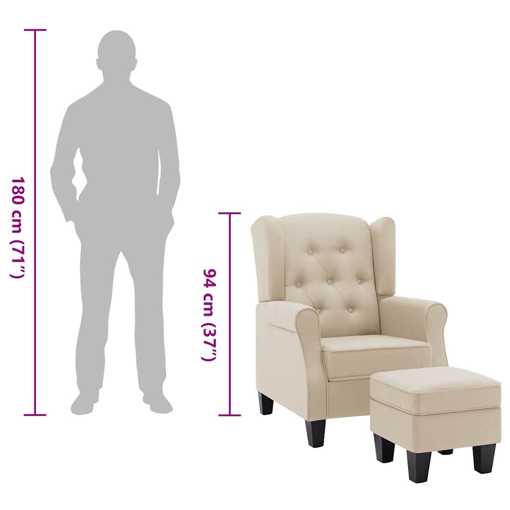 Fauteuil avec repose-pied Crème Tissu - XIOS