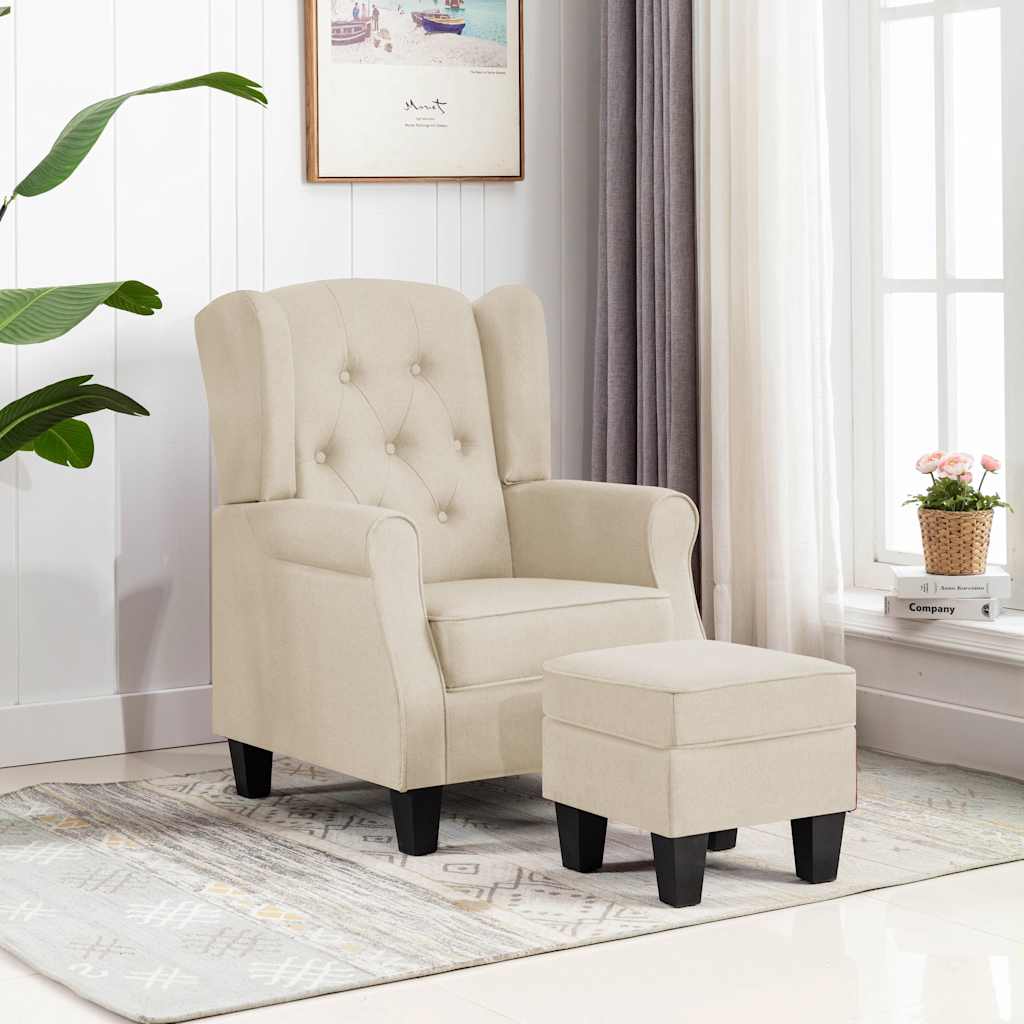 Fauteuil avec repose-pied Crème Tissu - XIOS