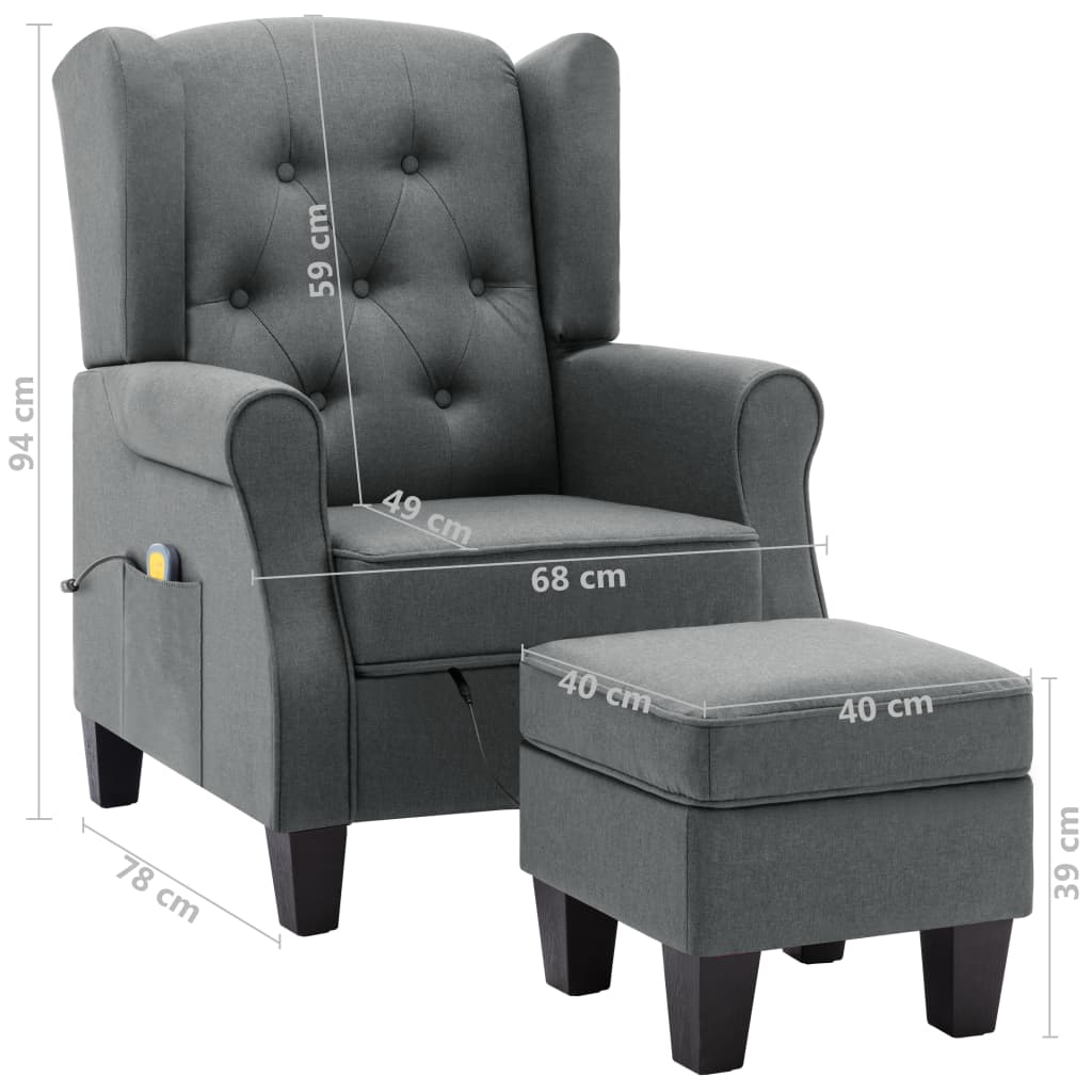 Fauteuil de massage avec repose-pied Gris clair Tissu - XIOS