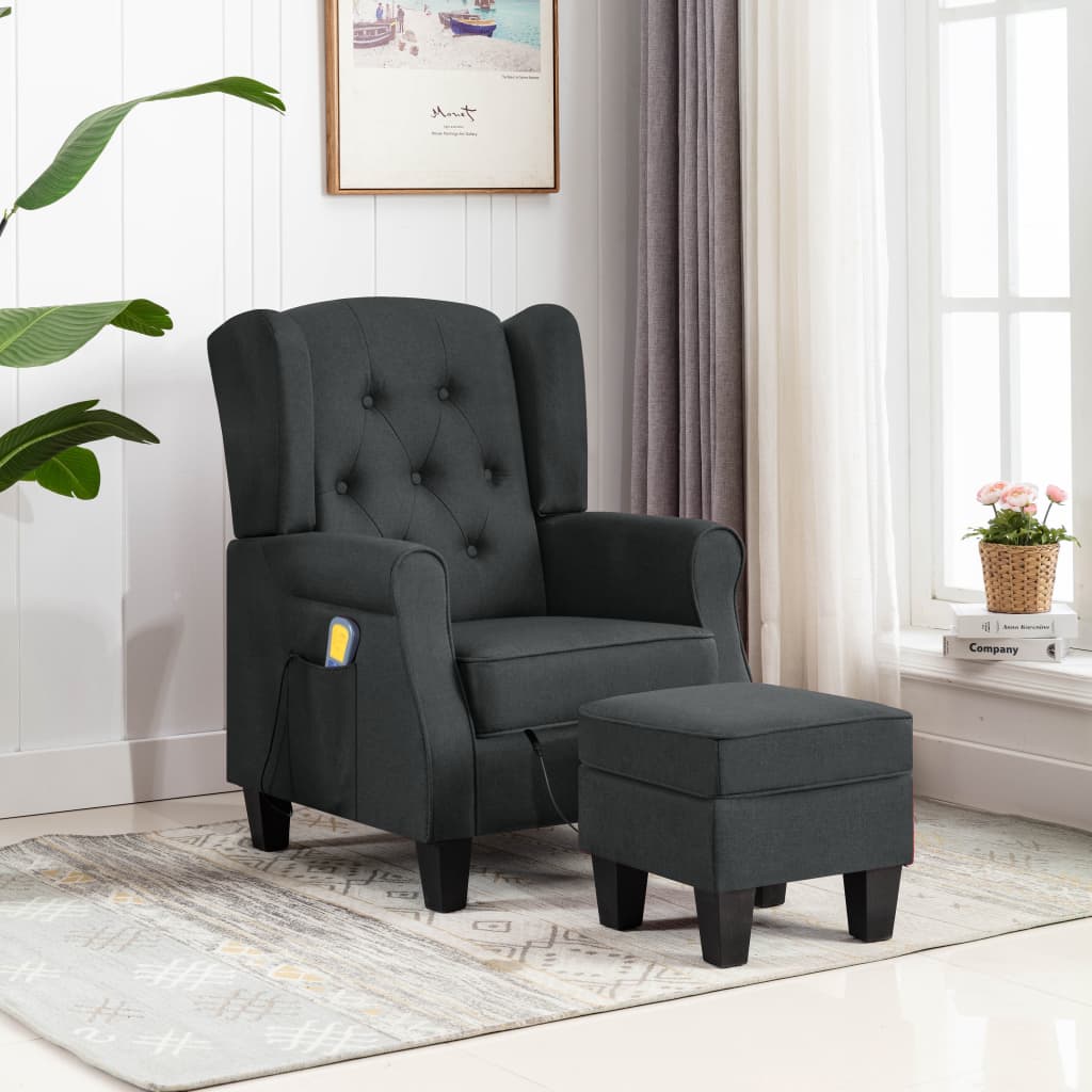 Fauteuil de massage avec repose-pied Gris foncé Tissu - XIOS