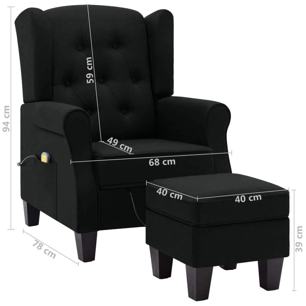 Fauteuil de massage avec repose-pied Noir Tissu - XIOS