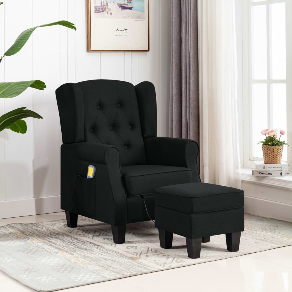 Fauteuil de massage avec repose-pied Noir Tissu - XIOS