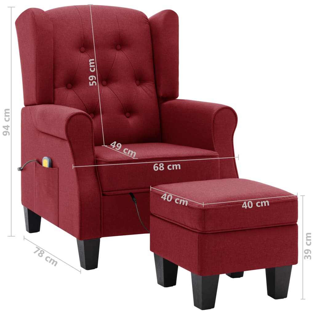 Fauteuil de massage avec repose-pied Rouge bordeaux Tissu - XIOS