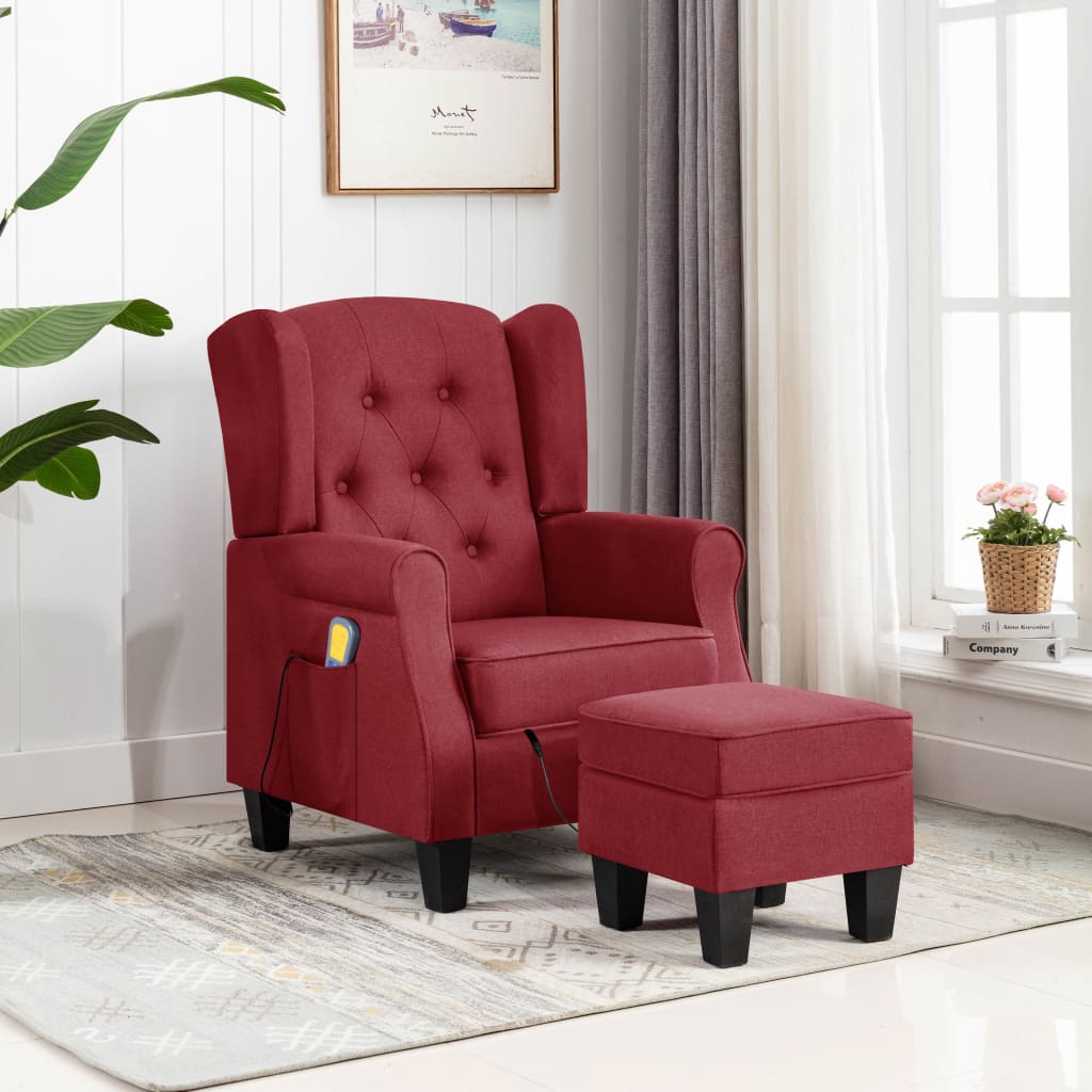 Fauteuil de massage avec repose-pied Rouge bordeaux Tissu - XIOS