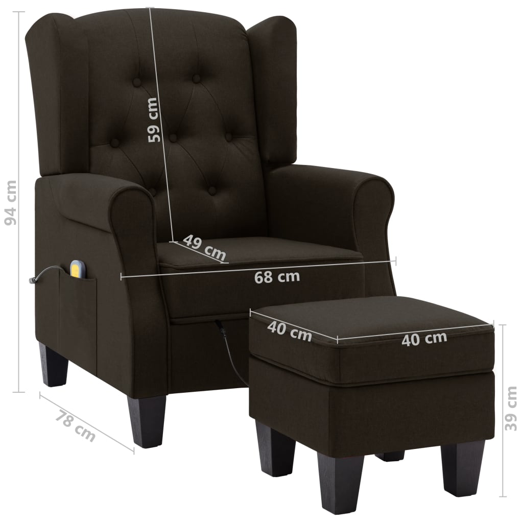 Fauteuil de massage avec repose-pied Marron foncé Tissu - XIOS
