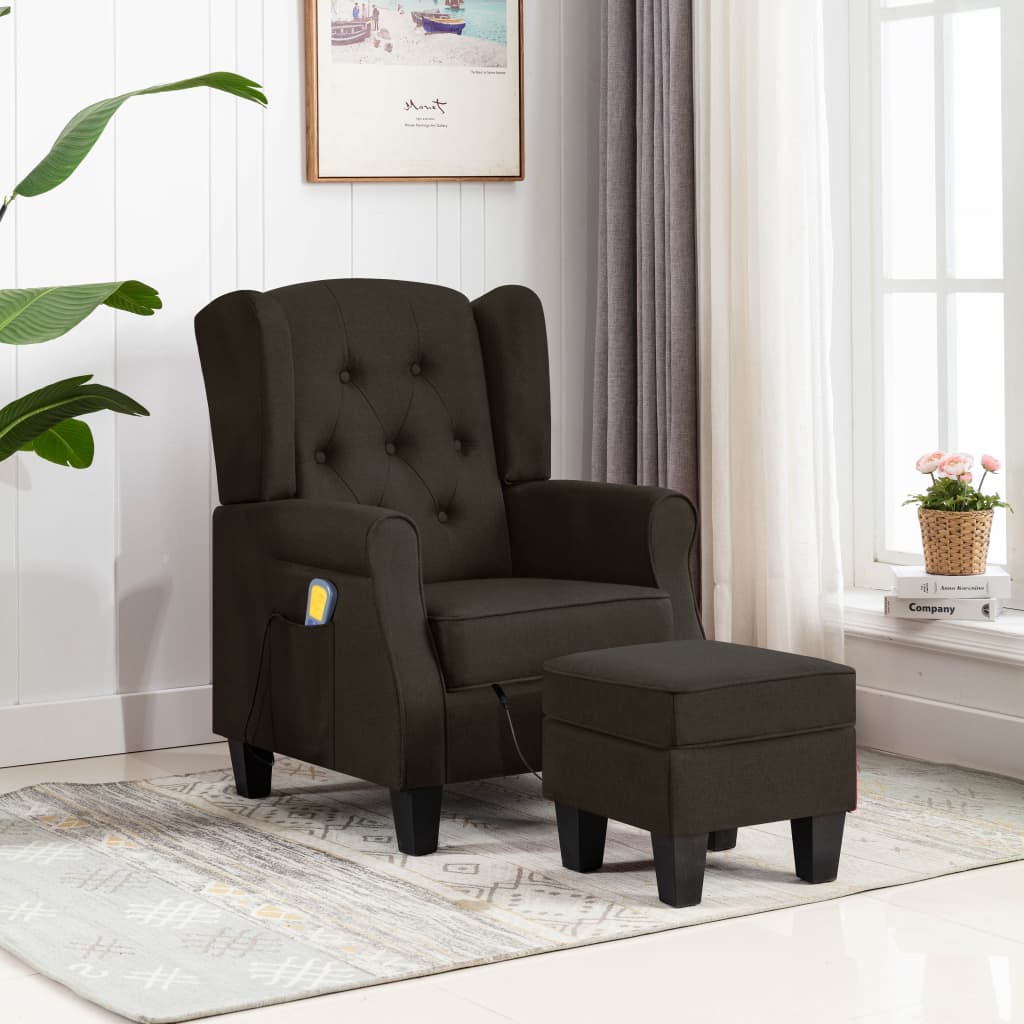 Fauteuil de massage avec repose-pied Marron foncé Tissu - XIOS