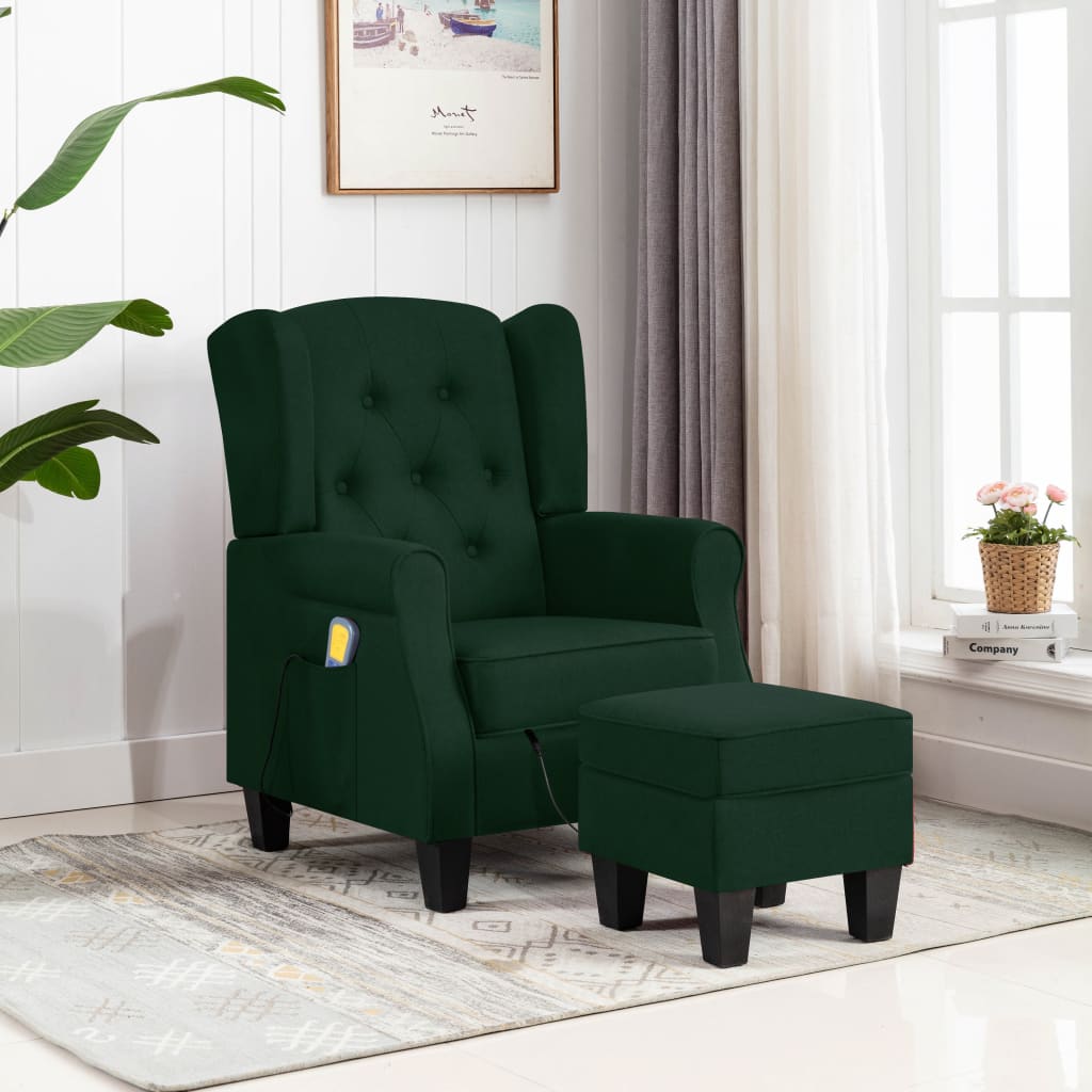 Fauteuil de massage avec repose-pied vert foncé tissu - XIOS