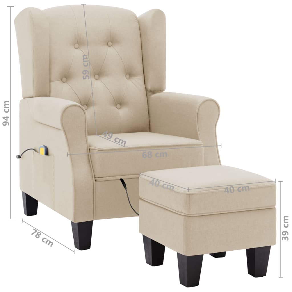 Fauteuil de massage avec repose-pied Crème Tissu - XIOS