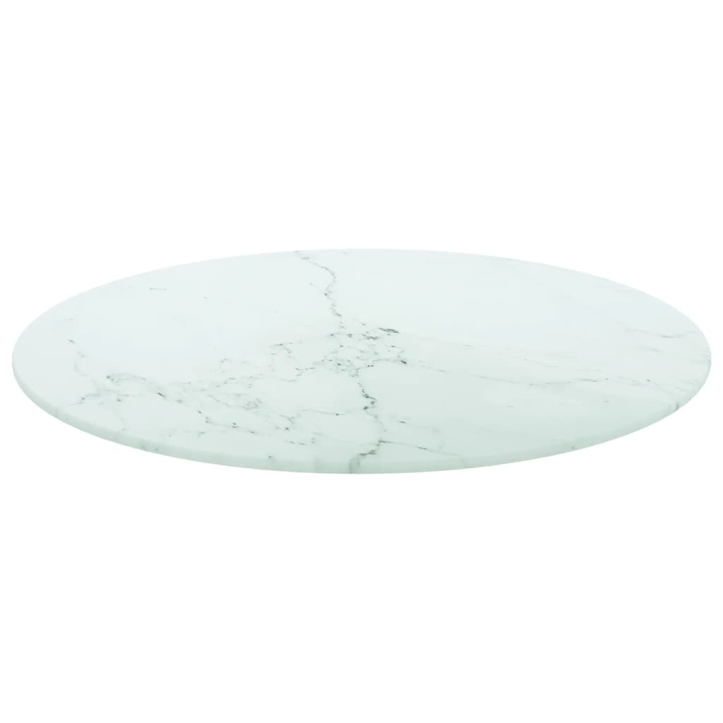 Dessus de table blanc Ø50x0,8cm verre trempé avec design marbre - XIOS