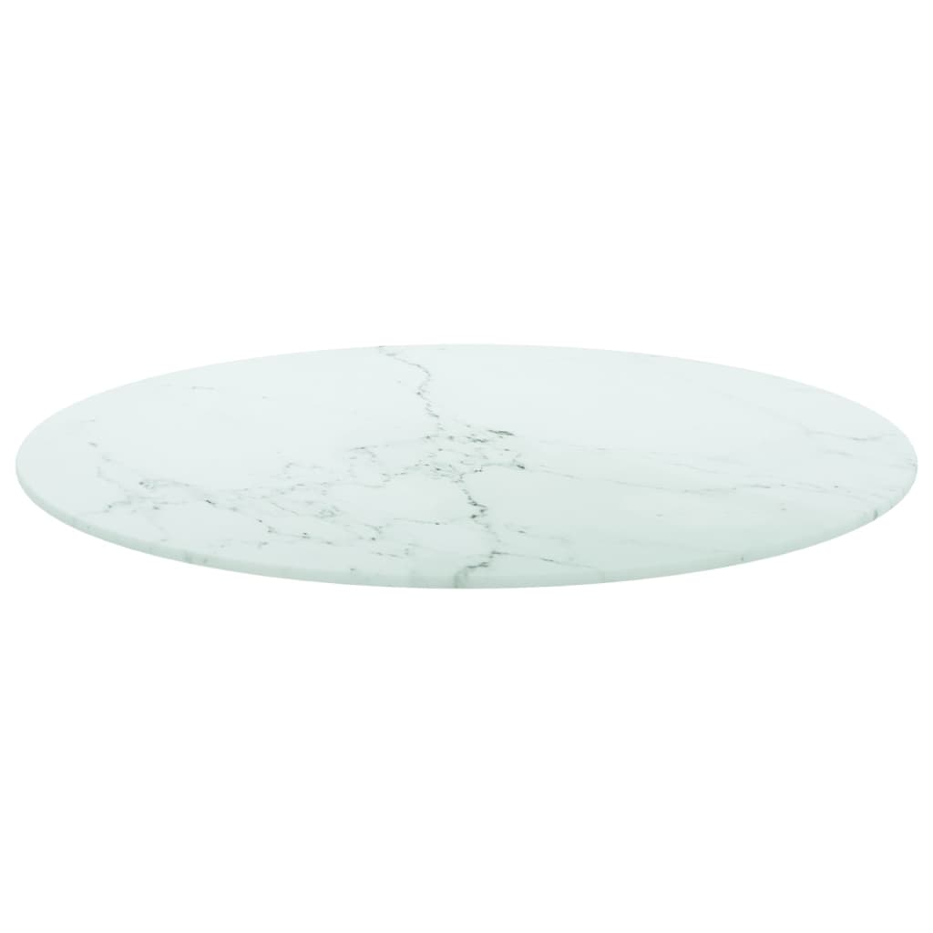 Dessus de table blanc Ø70x0,8cm verre trempé avec design marbre - XIOS