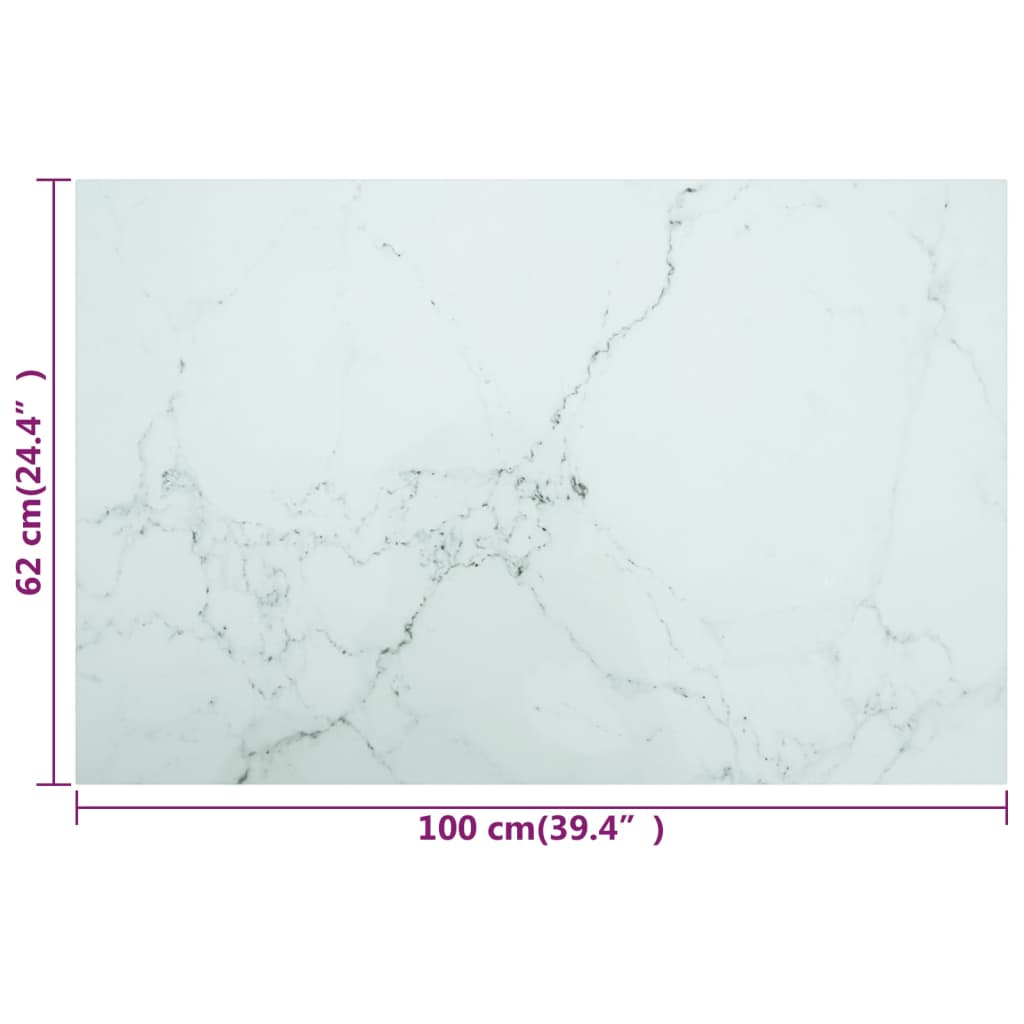 Dessus de table blanc 100x62 cm 8 mm verre trempé design marbre - XIOS